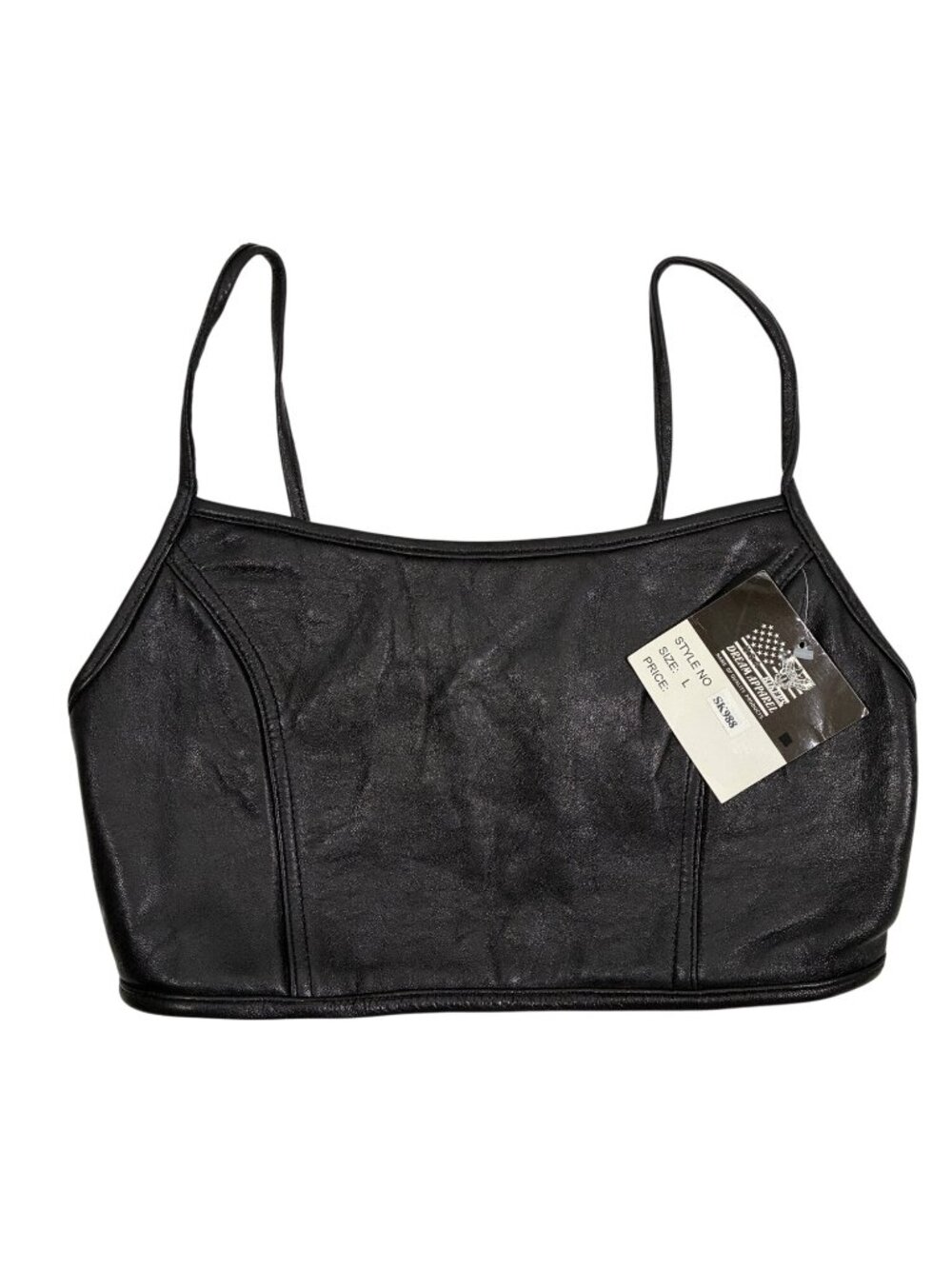 Dream Apparel Womens Black Faux Leather Crop Top Spaghetti Straps Size L Style S